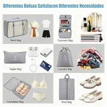 8pcs Packing Cubes Travel Set, Luggage Organizer Mesh Breathable Travel Containers, Plane Travel Essentials Dorm Room Essentials College Cruise Essentials, Travel Essentials Travel Necessities For Clothes Shoes Cosmetics Suitcase Organizer - 灰色 - 查看 3