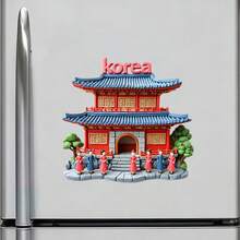 韓式紅牆藍瓦角色曲簷磁鐵，宮廷紀念優雅足跡，適用於家中所有金屬表面 - A - 查看 2