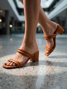 Women's Sandal With Medium Heel, Comfortable - 駝色 - 查看 1