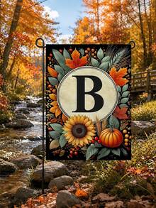 Autumn-Themed Garden Flag With Optional Initial (12.5 X 18 Inches, Double-Sided Print, Featuring Sunflowers And Pumpkins) - 1pc - View 6
