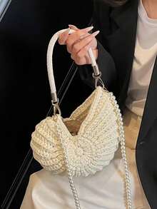 Bolso de mano tejido a mano con conchas, correa de hombro con cadena de perlas estilo bohemio, bolso de mujer, bolso de vacaciones de verano, viaje casual a la playa, bolso de playa, uso diario - Multicolor - Ver 7