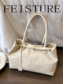 FEISTURE 1pc Large Capacity Strap Shoulder Tote Bag, Magnetic Closure, Suitable For Girls, Women, College Students, New Professionals And White-Collar Workers, Perfect For Work, Business, Commute, School - White - View 6