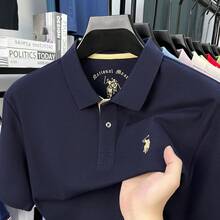 Camisa Polo TIN Paul de Algodón Mercerizado para Hombre, Corte Holgado, Talla Grande, Cuello Clásico, Transpirable, Estilo Casual de Negocios, Camiseta de Manga Corta para Hombres de - Azul Marino - Ver 1