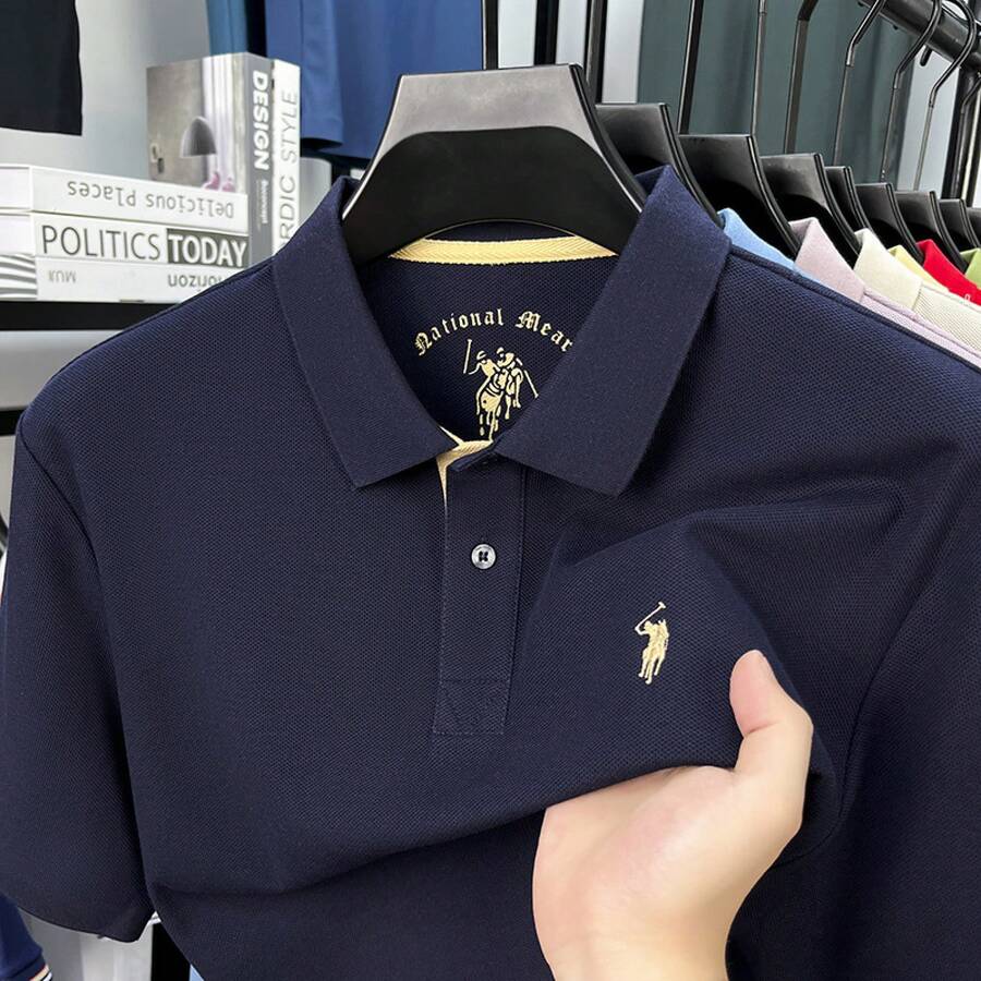 Camisa Polo TIN Paul de Algodón Mercerizado para Hombre, Corte Holgado, Talla Grande, Cuello Clásico, Transpirable, Estilo Casual de Negocios, Camiseta de Manga Corta para Hombres de - Azul Marino - Ver 1