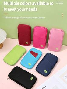 Multifunctional Travel Passport Holder, With Zipper, ID & Bank Card Slots, Phone Compartment - Multicolor - View 1