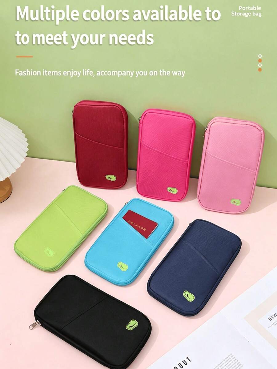 Multifunctional Travel Passport Holder, With Zipper, ID & Bank Card Slots, Phone Compartment - Multicolor - View 1