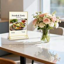 3/6pcs Transparent Acrylic Sign Holders 4X6/5x7/6x8/8.5x11 Inch Gold Frame Display Stands Double-Sided Acrylic Photo Frames Plastic Sign Holders Wedding Table Number/Menu Holders - T-gold - View 4