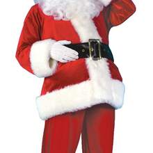 Disfraces de actuación navideños para personas mayores, disfraces de cosplay de terciopelo dorado para Navidad, suministro al por mayor. - Conjunto rojo de 7 piezas: top + pantalón + sombrero + cinturón + botas + guantes - Ver 5