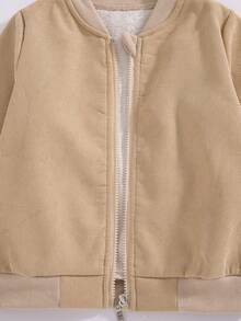 Boys' Casual Fashion Solid Color Baseball Collar Zipper Front Long Sleeve Fleece Jacket, Autumn/Winter - Khaki - View 5