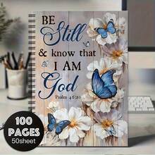 1本「Be Still & Know」靈感靈性筆記本，100頁，高級紙張，藍白蝴蝶與花卉圖案，適合信仰人士的理想禮物，靈性反思日記，勵志筆記本 - C - 查看 6
