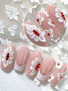 1pc Hand-Painted Petal Nail Stickers, Embossed 3D Line Flower Petal Elements, Summer Nail Stickers Suitable For Women, Girls Handmade DIY Nail Art, Can Replace Various Floral Nail Decorations - White - View 2