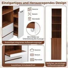 Highboard With Adjustable Shelves And Drawers, Sideboard With Pull-Out Shelves And Ribbed Glass, Ideal For Dining Room, Living Room And Kitchen - 白胡桃木 - 查看 9