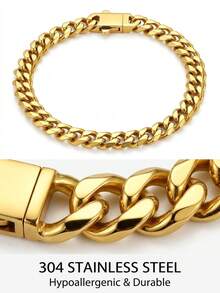 Men's Chain Bracelet, 1pc Men's Stainless Steel Clasp Bracelet - Gold - View 4