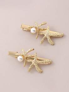 2pcs Metal Starfish Hair Clips, Minimalist Versatile Decorative Hair Clips,Claw Clips - Multicolor - View 1