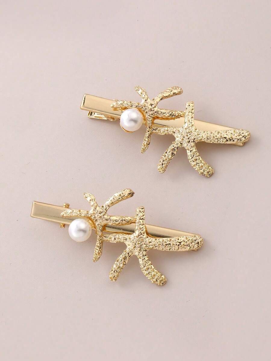 2pcs Metal Starfish Hair Clips, Minimalist Versatile Decorative Hair Clips,Claw Clips - Multicolor - View 1
