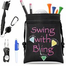 1PC Diamond Letter Design Golf Bag With Drawstring Closure, Portable And Durable Faux PU Golf Ball And Tee Storage Bag, Ideal For Golfers - Multicolor - View 6