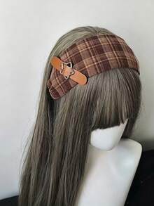 1 pieza Diadema de estilo Academia dulce y cool, tela a cuadros rojo y marrón con hebilla de estrella negra, diadema de vibración retro Y2K, estilo Academia, diadema de estilo dulce y cool, diseño ancho, adecuada para ir al trabajo, citas, convenciones de anime y talla grande. - Multicolor - Ver 6