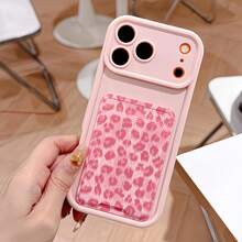 2pcs Pink Matte Protective Phone Case Set; 2pcs Phone Case + Adhesive Card Holder With Pink Leopard Print Compatible With Apple 13, Apple 17/16/15/14 Plus/13/12/11, Air, Series - Multicolor - View 3