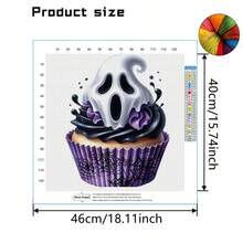 1 Set 46cm/18.11inch Ghost Cupcake Semi-Finished Cross Stitch Kit, DIY Needlework Materials, 11CT Printed Cross Stitch Decor Painting, Creative Handmade Gift, Full Home Decor Craft Set, Frame Not Included - Halloween Ghost Cupcakes - View 6