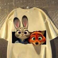 Disney Zootopia Judy Nick Paper Break Style Adult Children's Pure Cotton T-Shirt Multi Color Loose Cartoon Casual Sports Top - AT33242 - View 1
