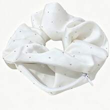 Invisible Built-In Zipper Large Capacity Storage Scrunchie, Premium Glossy Satin Rhinestone Hair Tie, Can Store Lipstick, Bluetooth Earbuds, Cash, Jewelry, Watch, Versatile Gentle Large Hair Tie For Commuting, Multiple Colors Available - Stitched Diamond Sequin Satin Braided Hairband - View 15