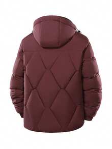 Men's Autumn/Winter Detachable Hooded Jacket Coat, Padded Thickened Casual Versatile Padded Coat, Suitable For Daily Outdoor Travel And Commuting - Burgundy - View 4
