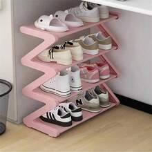 4-Tier Z-Shaped Shoe Rack, Shoe Storage Organizer, Multi-Layer Shoe Rack, Plastic Freestanding Shoe Rack, Easy To Assemble Floor-Mounted Organizer, Suitable For Living Room, No Tools Required Installation, Stackable Home And Dorm Essential - Multicolor - View 2