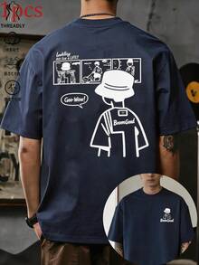 A 180g Heavyweight 100% Cotton Dark American-Style Loose Casual Short-Sleeved T-Shirt With A Small Collar And Distressed Wash Finish. - Royal Blue - View 1
