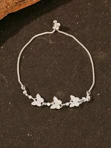 1pc Elegant Fashion Butterfly Bracelet, Adjustable Pull-Cord Minimalist Luxury High-End Bangle - Silver - View 4