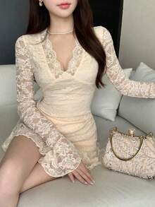 Women Midi Dresses - Apricot - View 5