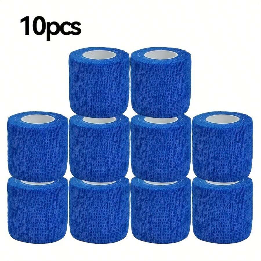 10pcs Self-Adhesive Elastic Sports Bandage, Sports Protection Wrap For Knee, Finger, Ankle, Palm, Shoulder, Size 5cm/1.97in - Blue - View 1