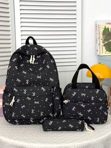 Bolso versátil de moda para mujer con estampado floral pequeño, combinación de mochila doble, mochila escolar para estudiantes - Marrón - Ver 8