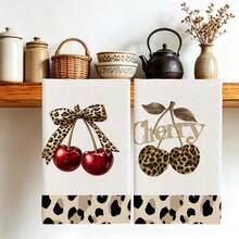 2PCS Home Daily Cherry Pattern Soft Small Square Towels, Kitchen Stove Hand Wiping Dish Cloth, Bathroom Hand Washing Face Towel, Dormitory Homestay Multi-Functional Daily Cleaning Cloth, Ultra-Fine Fiber Fabric, Home Kitchen Bathroom Living Room Multi-Scene Universal Versatile All-Match Style Daily Small Hand Towel, Simple Daily Essential Cleaning Item - Multicolor - View 4