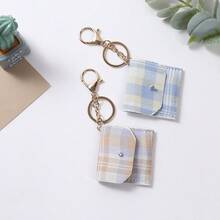 1pc Neutral Plaid Mini Pouch Keychain, Small Bag Pendant, Fashionable Daily Practical Accessory - Multicolor - View 4