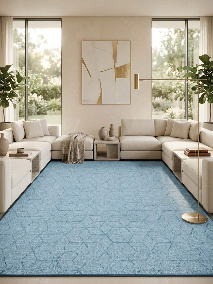 1pc European And American Classical Art Moroccan Distressed Diamond Lattice Pattern - Rectangular Soft Faux Cashmere Machine Washable Area Rug, Suitable For Living Room, Bedroom, Entryway, Bathroom, Hallway, Patio, Kitchen, Indoor Outdoor, All Season Large Size Floor Mat, Home Decor - Multicolor - View 1