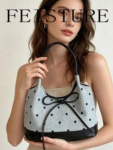 FEISTURE 1件波點時尚女款手提包，通勤單肩托特包，適合日常出行、約會、通勤 - 藍色 - 查看 4