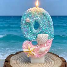海洋系列藍色沙灘數字蠟燭 0-9，適用於生日蛋糕裝飾、節日派對、生日派對、成人派對、畢業典禮 - 查看 17