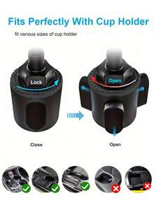 Adjustable Car Cup Holder Cellphone Mount Stand Mobile Cell Phone Bracket , Expandable Base - Black - View 12