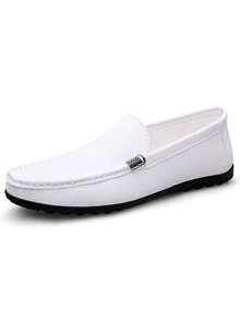 男士奢華輕量樂福鞋，PU合成皮革，休閒編織風一腳蹬平底鞋，附便利彈性帶，適合春/秋日常穿著、婚禮、宴會、辦公室、商務及其他正式場合 - 白色 - 查看 17