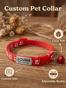 Collier pour chat personnalisé avec motif empreinte de patte, en nylon, personnalisable avec le nom de l'animal de compagnie, les coordonnées, l'adresse, médaille anti-perte en acier inoxydable gravée, pour chats de petite et moyenne taille, ornemental, vintage, mignon, Cuties, pour les amoureux des animaux, cadeau de Noël - Multicolore - Voir 2