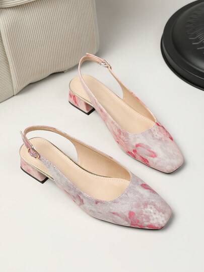 Minimalist Square Toe Women's Slip-On Shoes, Classic PU Colorblock Fabric, Versatile Chunky Heel Closed-Toe Half-Slingback