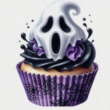 1 Set 46cm/18.11inch Ghost Cupcake Semi-Finished Cross Stitch Kit, DIY Needlework Materials, 11CT Printed Cross Stitch Decor Painting, Creative Handmade Gift, Full Home Decor Craft Set, Frame Not Included - Halloween Ghost Cupcakes - View 2