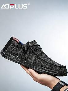 AoPlus Men's Casual Sports Casual Shoes, Light And Breathable, Comfortable Elastic Soles, Large Size Lightweight Linen Fabric Casual Shoes - Black - View 2