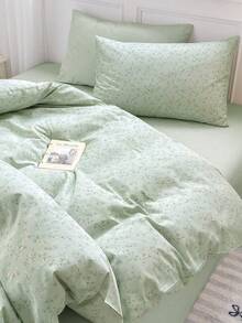 2/3 pièces 100% coton motif floral marguerite vert clair frais et confortable, unisexe, convient pour le port en dortoir, housse de couette, linge de lit, housse de couette douce et agréable pour la peau, housse de couette et taie d'oreiller imprimées, sans insert de couette, convient pour lit double, lit double standard, lit queen, toutes saisons, décoration de la maison, cadeau de linge de lit, lavable en machine, lit double, lit queen, lit king - Vert pastel - Voir 6