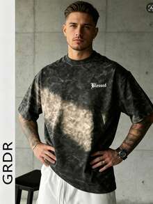 GRDR Kaos Pria Gaya Retro Amerika Minimalis dengan Motif Huruf, Leher Bulat, Lengan Pendek, Nyaman & Bernapas untuk Musim Panas - Hitam - View 4