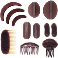 Peine para cabello, herramienta de volumen y almohadillas de pelo falso, 12 piezas, marrn - Café, 12 unidades. - Ver 1