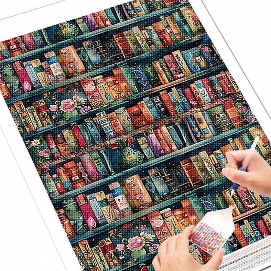 5D Full Drill Round Diamond Painting Kit, Fantasy Bookshelf And Colorful Books, 11.81x15.75 Inches (30x40cm), Adult DIY Diamond Art, Library Bookshelf Home Decor, Relaxing Handmade Gift - round diamond - View 1