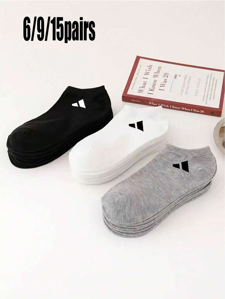 6 pares de calcetines casuales tipo náutico para mujer de colores aleatorios, calcetines deportivos versátiles, calcetines unisex estilo universitario, para primavera/verano - Multicolor - Ver 1