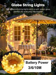 電池供電帳篷圓球串燈－1.5M 10LED / 3M 20LED / 6M 40LED / 10M 80LED，多種長度仙女燈，適用於露營、居家裝飾、房間裝飾－為婚禮派對節日及戶外/室內使用增添浪漫氛圍 - 黃色 - 查看 6
