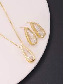 3 piezas/Set Conjunto de moda de verano, Collar con colgante de gota de agua y aretes, Minimalista, Adecuado para regalos de vacaciones y citas - Multicolor - Ver 5